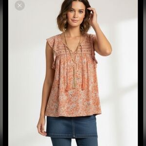 SANCTUARY Wild Belle Tassel Tie Boho Sleeveless Embroidered Knit Top NWT